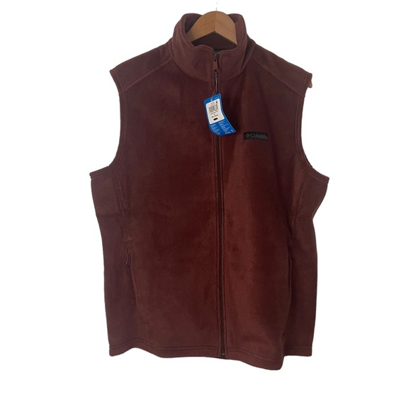 NWT Men's Columbia Brown fleece zip front vest with zip pockets - medium - Picture 1 of 7